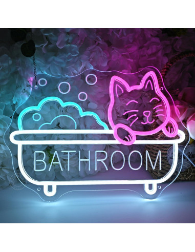 Letrero de Neón LED Gato de Baño SYLHOME 40x29cm USB