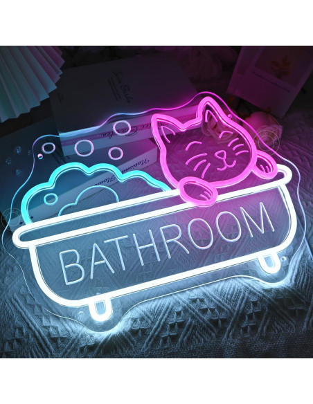 Letrero de Neón LED Gato de Baño SYLHOME 40x29cm USB Letrero de Neón LED Gato de Baño SYLHOME 40x29cm USB