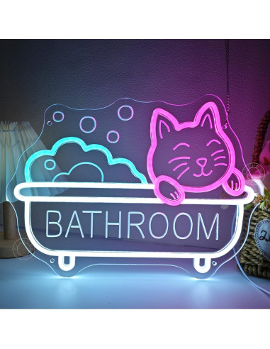 Letrero de Neón LED Gato de Baño SYLHOME 40x29cm USB