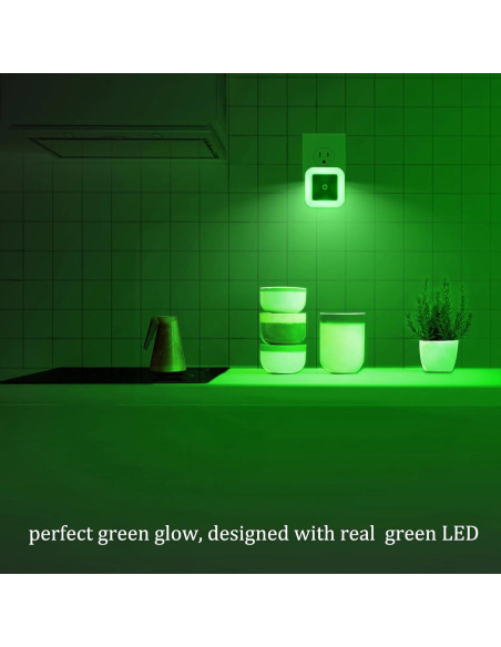 Paquete de 2 Luces Nocturnas LED Verdes con Sensor de Luz Paquete de 2 Luces Nocturnas LED Verdes con Sensor de Luz