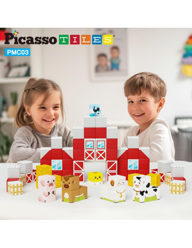 PicassoTiles Cubo Magnético Granja 72 Piezas Juguete Educativo