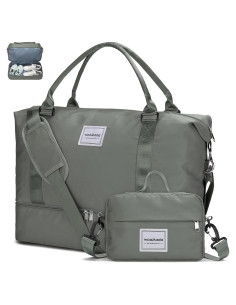 Bolsa de Fin de Semana WOOMADA Verde Militar con Compartimento para Zapatos