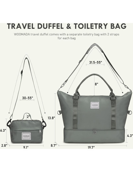 Bolsa de Fin de Semana WOOMADA Verde Militar con Compartimento para Zapatos Bolsa de Fin de Semana WOOMADA Verde Militar con Compartimento para Zapatos