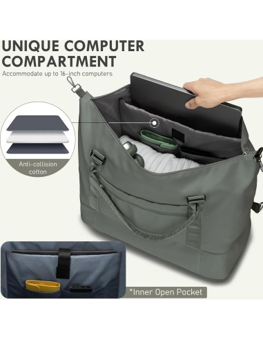 Bolsa de Fin de Semana WOOMADA Verde Militar con Compartimento para Zapatos