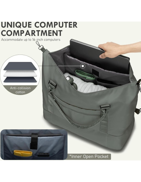 Bolsa de Fin de Semana WOOMADA Verde Militar con Compartimento para Zapatos Bolsa de Fin de Semana WOOMADA Verde Militar con Compartimento para Zapatos