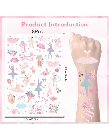 Tatuajes Temporales de Ballet Lovarywow - 200 Stickers para Niños