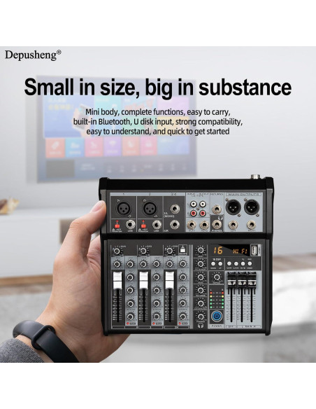 Mezclador de Audio Profesional Depusheng XT4, 4 Canales, Bluetooth Mezclador de Audio Profesional Depusheng XT4, 4 Canales, Bluetooth