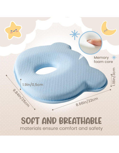 Almohada Suave MarBoost para Bebés con Espuma Viscoelástica Azul