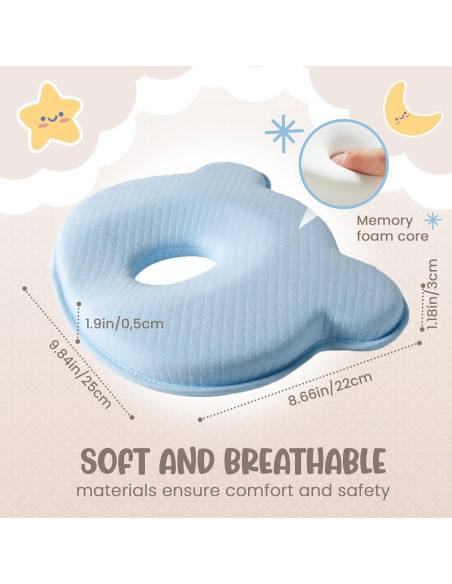Almohada Suave MarBoost para Bebés con Espuma Viscoelástica Azul Almohada Suave MarBoost para Bebés con Espuma Viscoelástica Azul