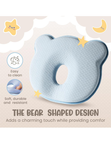 Almohada Suave MarBoost para Bebés con Espuma Viscoelástica Azul