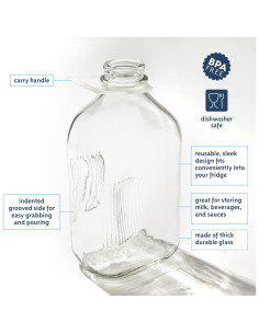 Jarra de Leche de Vidrio KitchenToolz 1.89 L con Tapa y Pico Vertedor 2