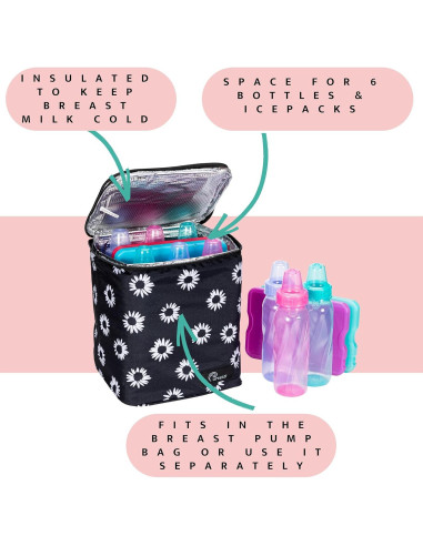 Bolsa Tote para Extractor de Leche Pursetti con Enfriador y Funda para Laptop 15" - Margarita Negra