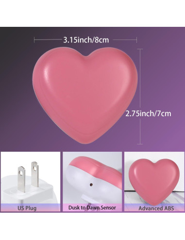 Lámpara Nocturna LED INZU Corazón Rosa 2Pack con Sensor