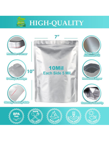 Bolsas Mylar SHXWELL 50pcs 18x25cm Reutilizables con Cierre