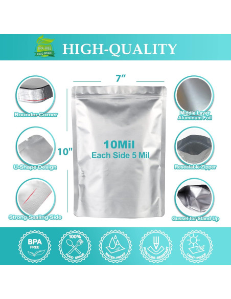 Bolsas Mylar SHXWELL 50pcs 18x25cm Reutilizables con Cierre Bolsas Mylar SHXWELL 50pcs 18x25cm Reutilizables con Cierre