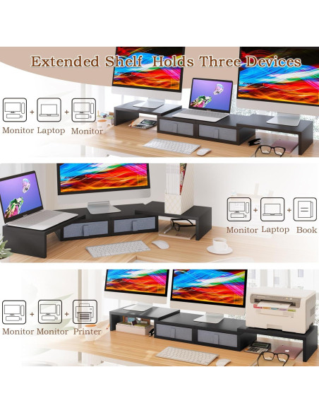Soporte Doble para Monitor TEAMIX Ajustable con Cajones - Negro Soporte Doble para Monitor TEAMIX Ajustable con Cajones - Negro