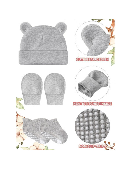 Conjunto de gorro, manoplas y calcetines Geyoga 0-6 meses Conjunto de gorro, manoplas y calcetines Geyoga 0-6 meses