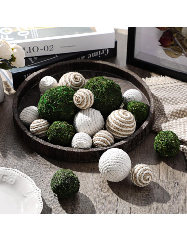 Jetec 18 Piezas Bolas Decorativas de Musgo y Mimbre 4-8.5 cm