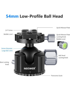 Cabezal de trípode de bola Neewer 54mm para cámara DSLR 2