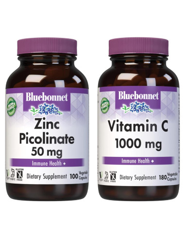 Cápsulas Vegetales Zinc Picolinato 50mg + Vitamina C 1000mg Bluebonnet