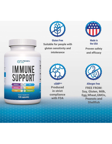 Suplemento Inmunológico 120 Cápsulas P Puregen Labs - Vitamina C, D3, Zinc