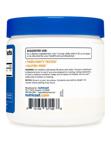 Polvo de Glicinato de Magnesio Nutricost 250g Sin Sabor
