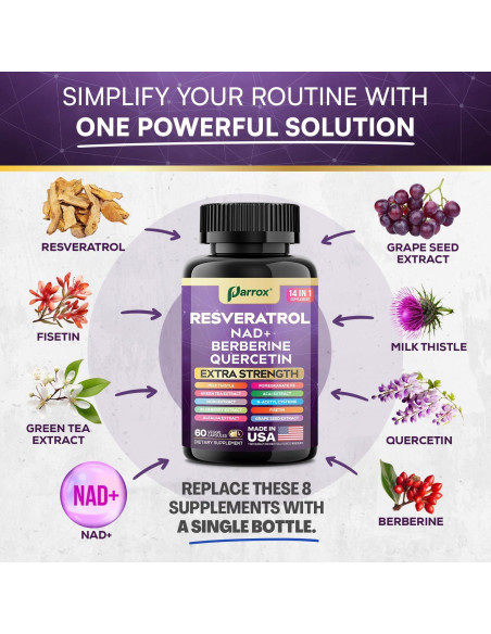 Suplemento Parrox 14-en-1 Resveratrol y Antioxidantes 120 Cápsulas Suplemento Parrox 14-en-1 Resveratrol y Antioxidantes 120 Cápsulas