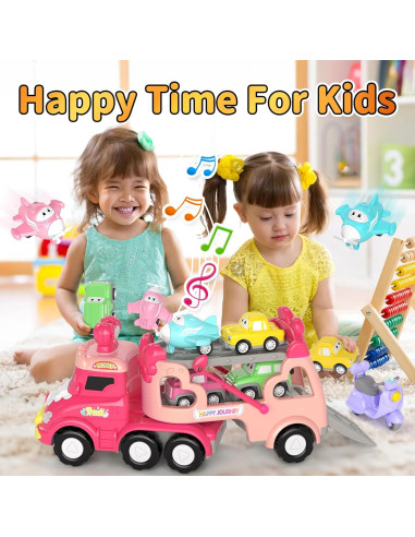 Set de Juguetes de Camiones Newcrave 7 en 1 para Niñas 1-3 Años