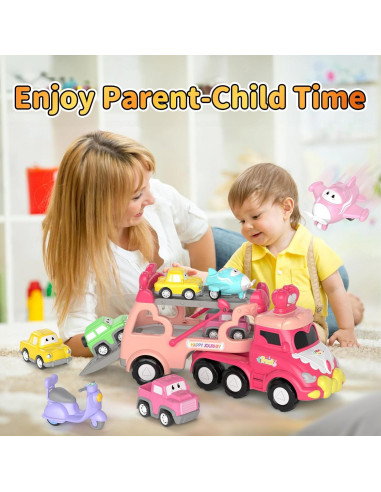 Set de Juguetes de Camiones Newcrave 7 en 1 para Niñas 1-3 Años