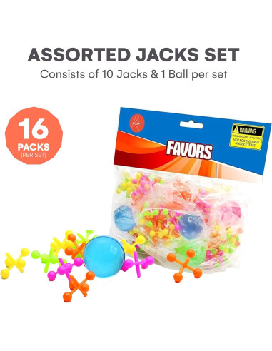 Juego de Jacks de Plástico Kicko - 16 Piezas - Colores Neón