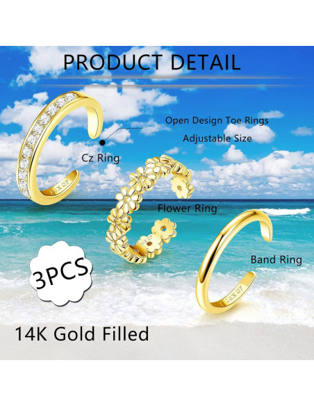 Anillos de Dedo de Oro 14K Fiasaso - 3 Piezas Ajustables Anillos de Dedo de Oro 14K Fiasaso - 3 Piezas Ajustables