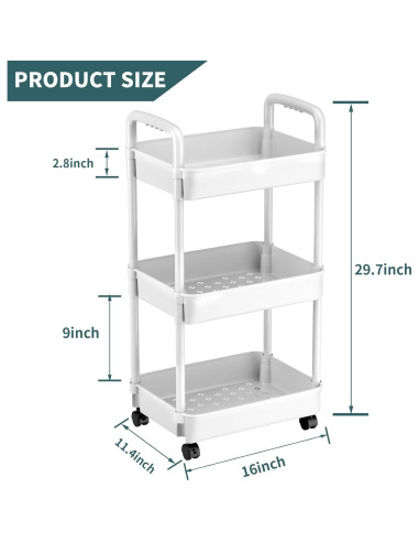 Carro Rodante de 3 Niveles EZ COZY Blanco, Organizador Multifuncional