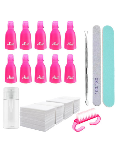 Kit Removedor de Esmalte en Gel 7 Piezas con Clips y Dispensador