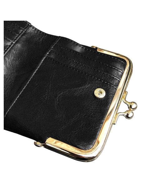 Billetera Bifold Pequeña AOXONEL para Mujeres RFID Cuero Negro Billetera Bifold Pequeña AOXONEL para Mujeres RFID Cuero Negro