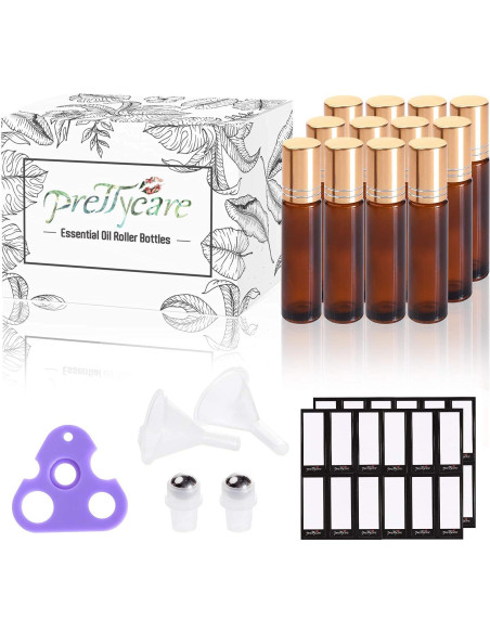 12 Botellas de Aceite Esencial Reutilizables PrettyCare 10 ml Ámbar 12 Botellas de Aceite Esencial Reutilizables PrettyCare 10 ml Ámbar