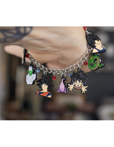 Pulsera de Encanto Dragon Ball Z Plateada con 8 Colgantes