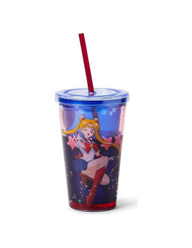 Vaso Térmico Sailor Moon con Confeti y Pajilla 473ml