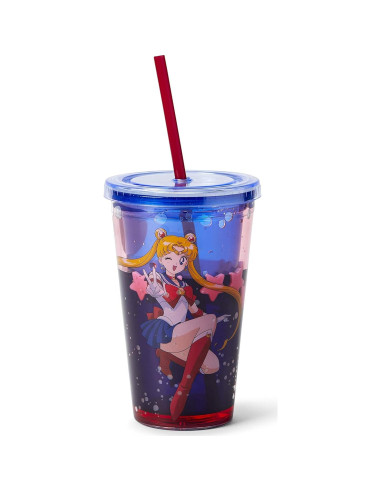 Vaso Térmico Sailor Moon con Confeti y Pajilla 473ml