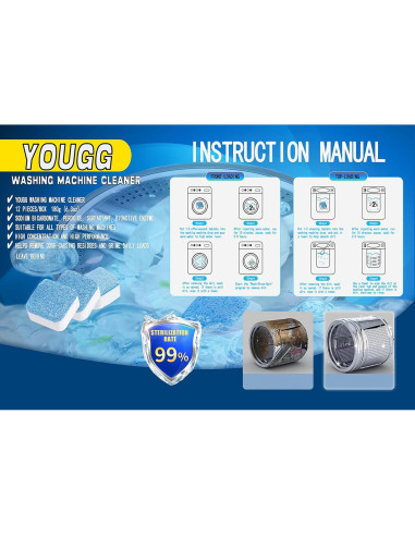 Tabletas Limpiadoras de Lavadora YOUGG 12PCS Carga Frontal y Superior