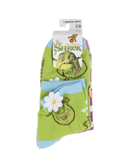 Calcetines de mujer Bioworld Shrek 3 pares con flores 3D Calcetines de mujer Bioworld Shrek 3 pares con flores 3D