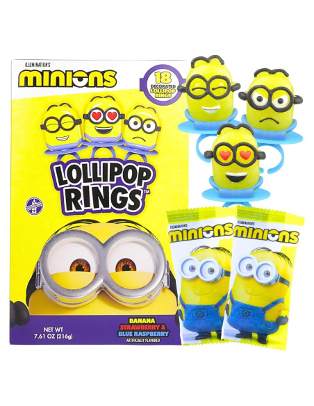 Anillos Lollipop Minions - 18 Caramelos Individuales Sabores Fruta Anillos Lollipop Minions - 18 Caramelos Individuales Sabores Fruta