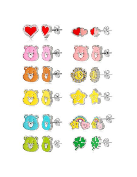 Pendientes de Stud Care Bears Sally Rose Set de 12 Pendientes de Stud Care Bears Sally Rose Set de 12