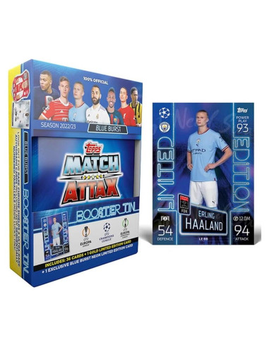 Tarjetas Topps Match Attax Champions League 2022-23 - Lata Mini Azul (38 Tarjetas + 2 LE)