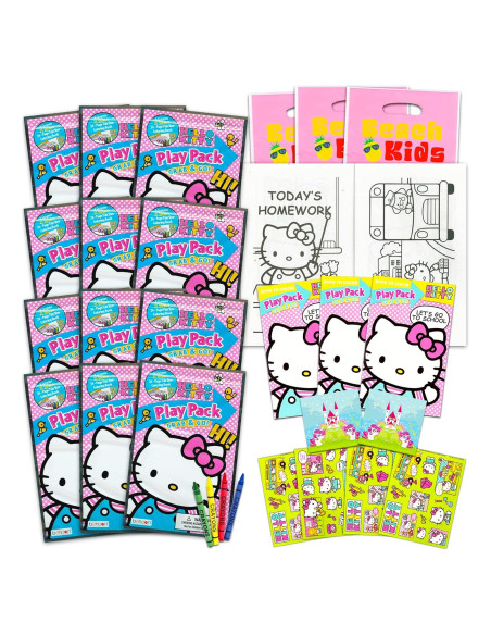 Paquete Fiesta Hello Kitty - 12 Conjuntos con Stickers y Libros Paquete Fiesta Hello Kitty - 12 Conjuntos con Stickers y Libros