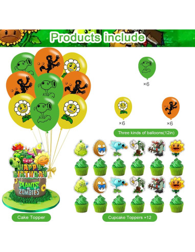 Decoraciones de Fiesta Plantas vs Zombies - Suministros Cumpleaños