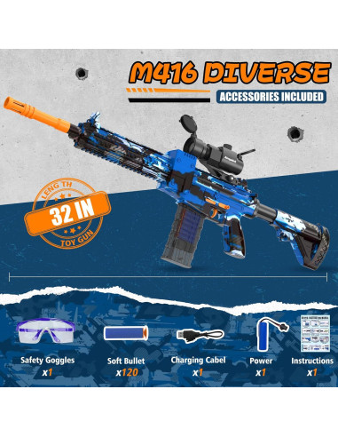 Blaster de Espuma Automático JIFTOK con 120 Dardos - Azul