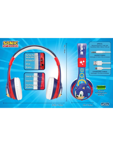 Auriculares Bluetooth eKids Sonic The Hedgehog para Niños Auriculares Bluetooth eKids Sonic The Hedgehog para Niños
