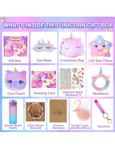 Conjunto de Regalo de Unicornio Jenria para Niñas 3-10 Años