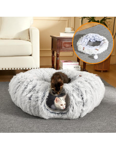 Cama túnel para gatos Bininl Donut 86 cm Gris con cojín 2
