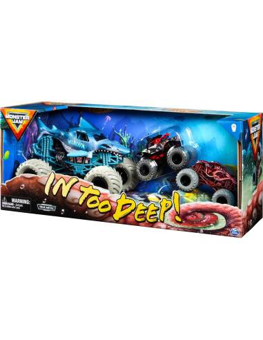 Monster Jam 3-Pack Die-Cast Megalodon 1:24 y Pirate's Curse 1:64